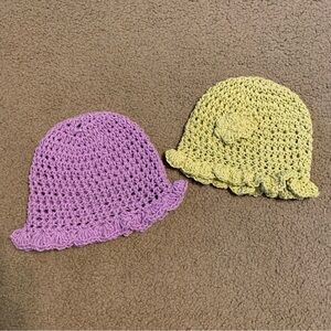 Handmade Crochet Baby Girl Hats Newborn-6 months Set of 2-Lilac and Mint Green